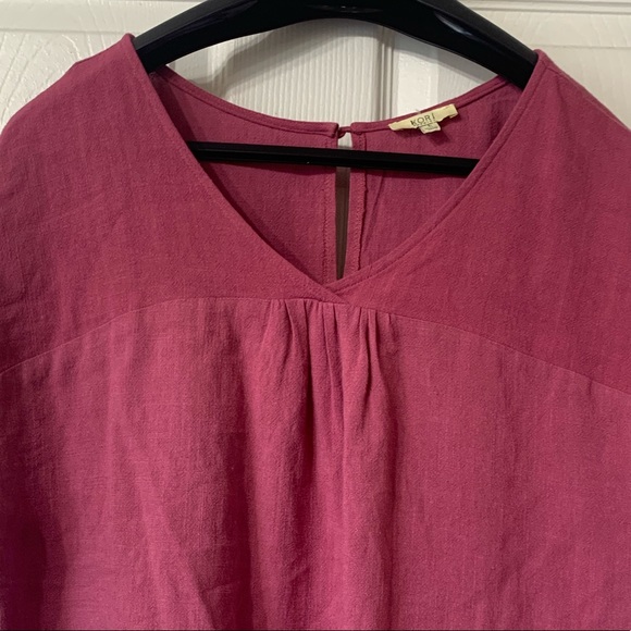 Kori America V-Neck Linen Raspberry Top - Picture 2 of 6